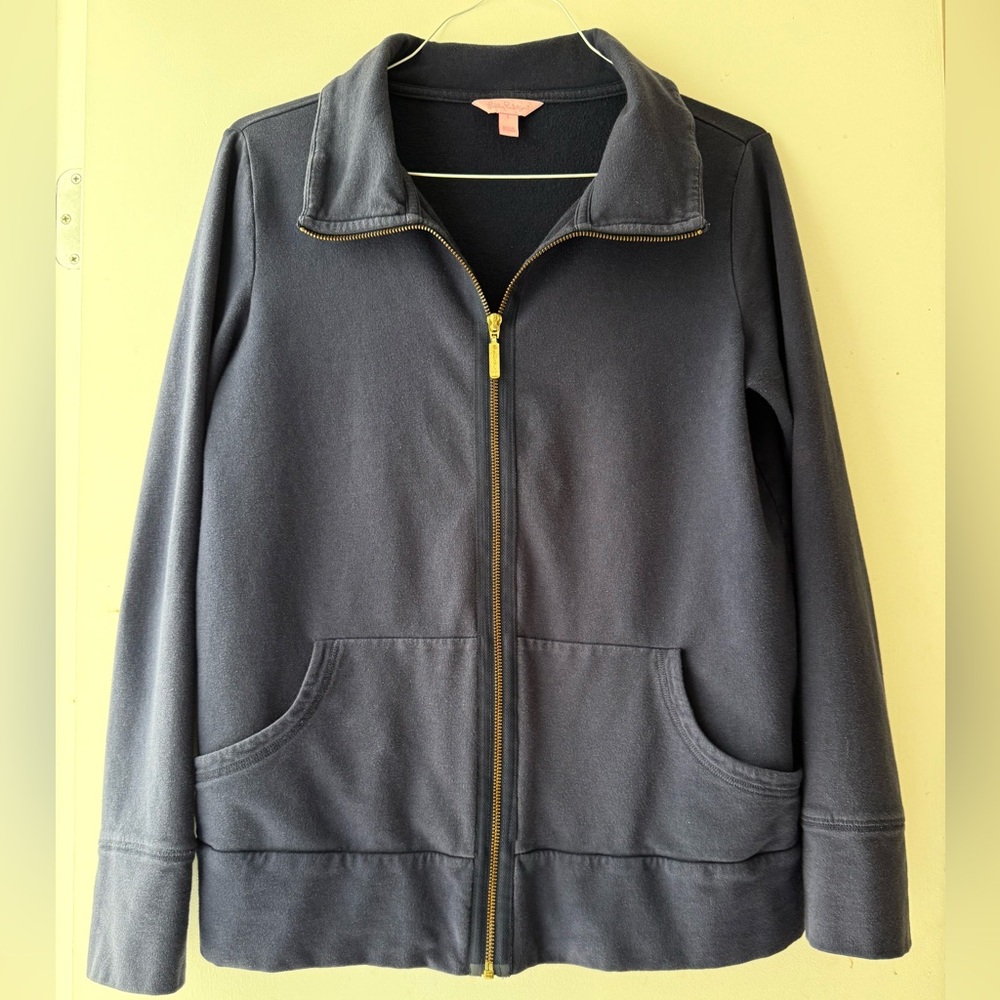Lilly Pulitzer Navy Zip-Up Hoodie with Gold Zipper